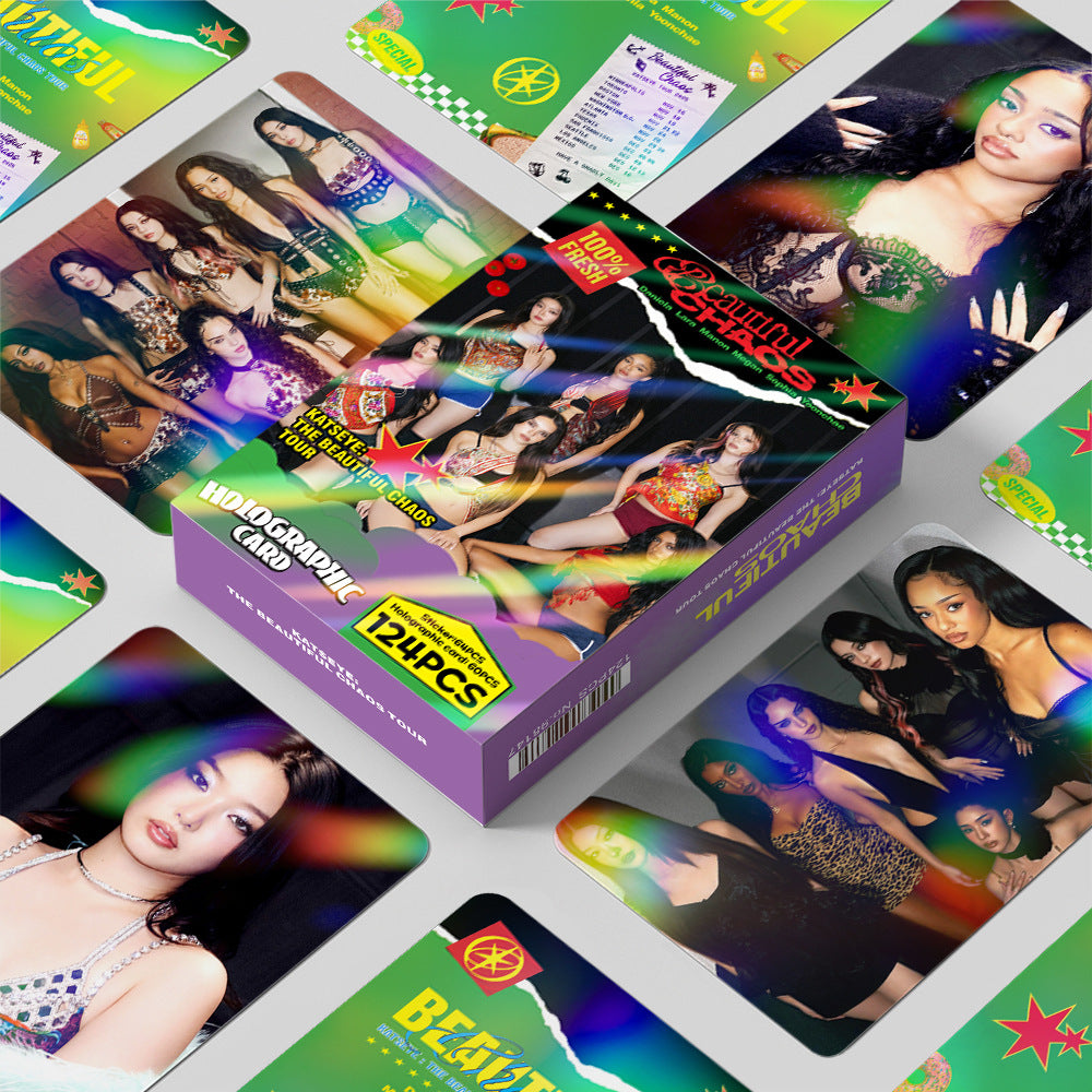 124PCS KATSEYE Tour THE BEAUTIFUL CHAOS Holographic LOMO Cards