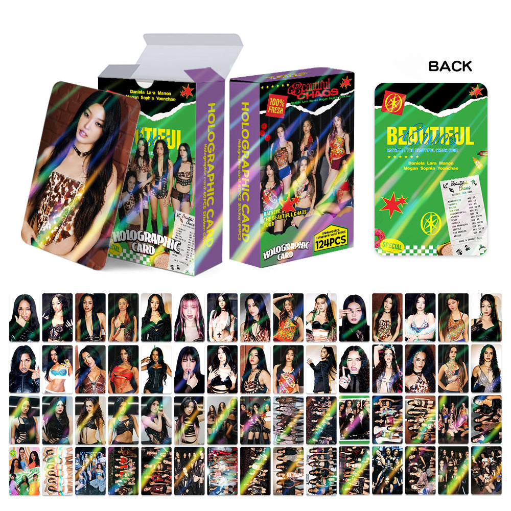 124PCS KATSEYE Tour THE BEAUTIFUL CHAOS Holographic LOMO Cards