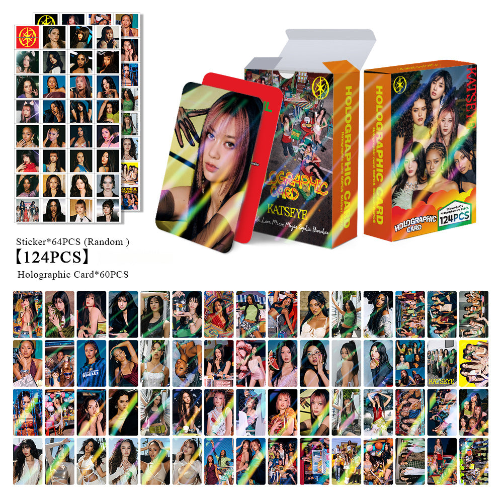 124PCS KATSEYE Collectible Stickers Holographic LOMO Cards